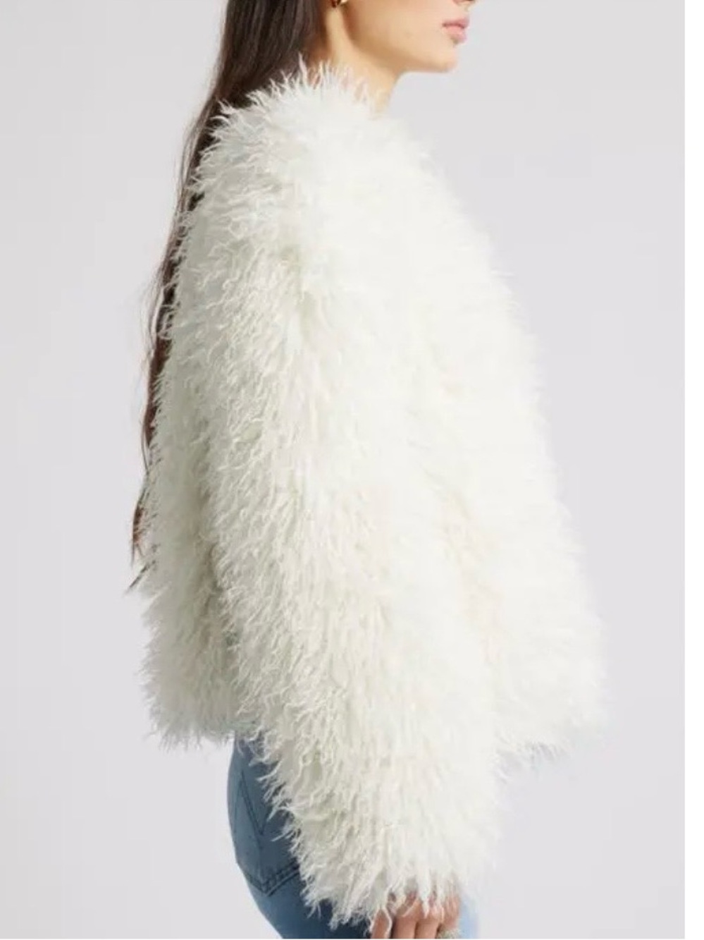 OPEN EDIT Women’s Shaggy Faux Fur Open-Front Jacket Ivory Size L - Picture 3 of 9